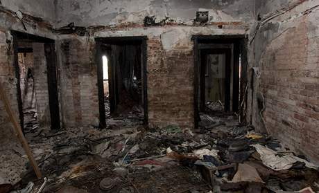 Interiér domu na Albertov, který v sobotu obsadili squattei (13. záí 2009)