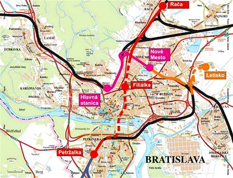 Mapa bratislavskho metra.