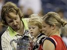 Kim Clijstersová  s manelem a dcerou.