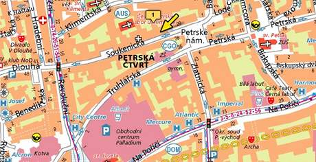 Soukenick ulice v Praze, kde spadl dm, mapa
