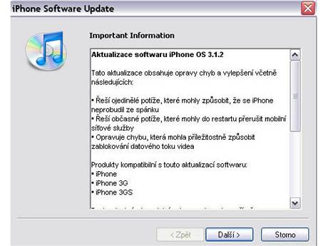 Nový firmware 3.1.2 pro iPhone