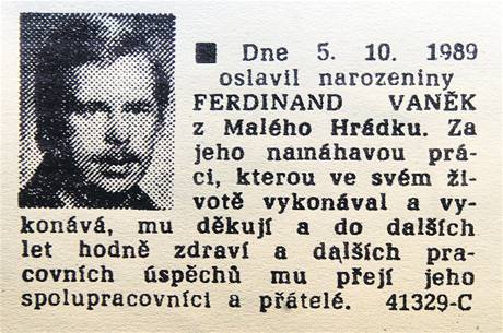 Blahop��n� k narozenin�m V�clava Havla oti�t�n� v Rud�m pr�vu 5. ��jna 1989.
