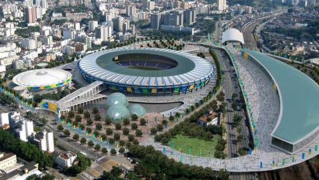 Rio de Janeiro 2016 - poítaová simulace fotbalového stánku Maracaná a jeho okolí