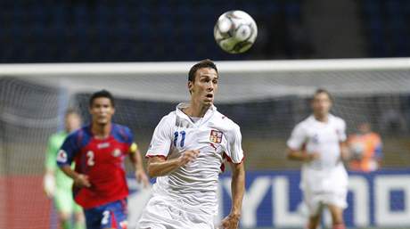 eský fotbalista Jan Voahlík v utkání s Kostarikou.