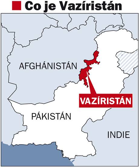 Mapa pakistnsk oblasti Vazristnu.