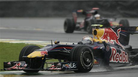 Sebastian Vettel s vozem Red Bull pi kvalifikaci Velké ceny Brazílie.