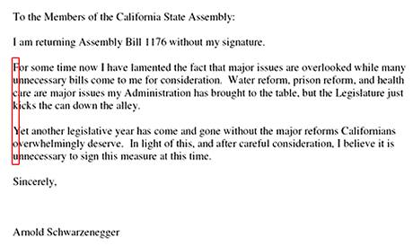 Dopis kalifornskho guvernra Arnolda Schwarzeneggera.