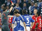 Schalke 04  - Hamburk: hostující David Rozehnal (druhý zprava) obdel ervenou kartu