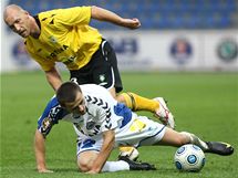 Liberec - Bohemians 1905; Milo Bosani (dole) a Ludk Zelenka bojuj o m.