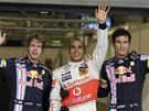 Sebastian Vettel, Lewis Hamilton a Mark Webber