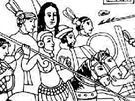 Dobová kresba tlaxcalského malíe: panlé se brání Aztékm