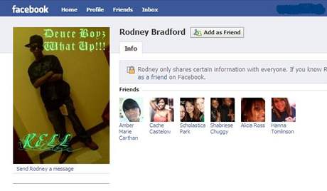 Profil Rodneyho Bradforda na sociální síti Facebook (13. listopadu 2009)