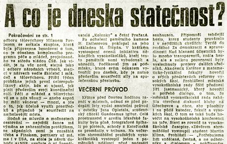 Článek ve vydání Mladé Fronty 18. listopadu 1989.