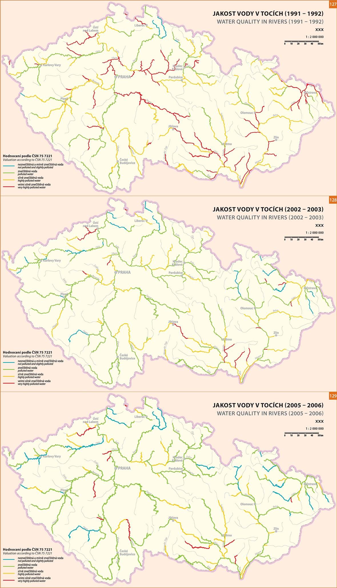 Atlas krajiny eské republiky - jakost vody v tocích.