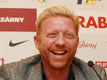 Boris Becker na tiskov konferenci v Praze. Vlevo Karel Novek, vpravo Eric Jelen