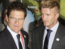 Anglická delegace pi losu MS 2010: trenér Fabio Capello a David Beckham