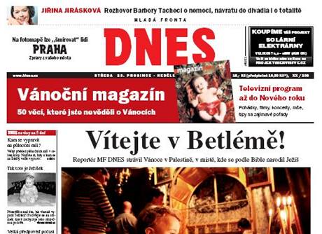 Tituln strana MF DNES z 23. prosince 2009