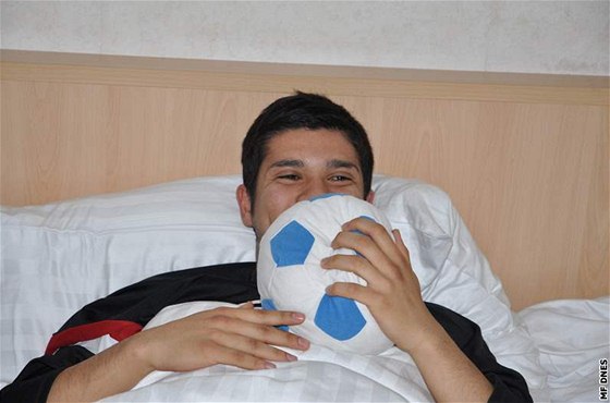 Soustední teplických fotbalist, Osama Elsamni v hotelovém pokoji