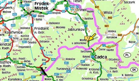 Mapa - Mosty u Jablunkova a pechod Bumblka