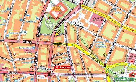 Oprava potrubí v Legerově ulici, Praha, mapa