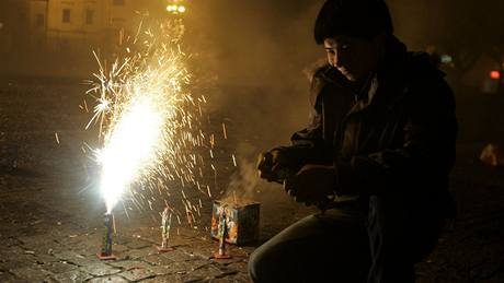Vítání nového roku na nám�stí v Uherském Hradi�ti. (31.12.2009)