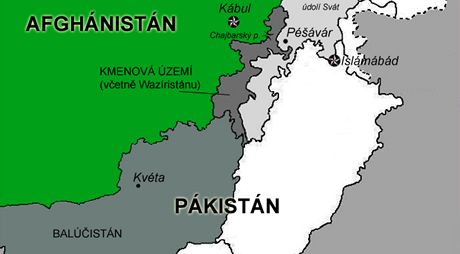 Mapa Afghnistnu a Pkistnu