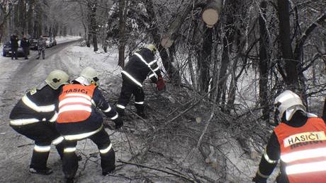 Hasii odklízejí popadané stromy a vtve na Kromísku. Od nedle do pondlního rána zde hasii vyjídli ke 45 podobným pípadm.