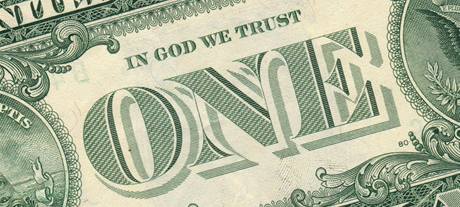 Npis "In God We Trust" (vme v Boha) na jednodolarov bankovce