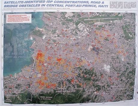 Mapa dopravnch pekek v centru port-au-Prince.