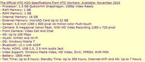 dajn specifikace HTC HD3