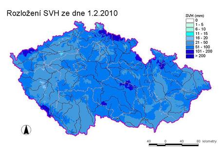 Rozloen vody ve snhov pokrvce k 1. noru 2010