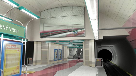 Vizualizace nové stanice Červený vrch, která bude součástí šestikilometrového prodlouženého úseku na trase A