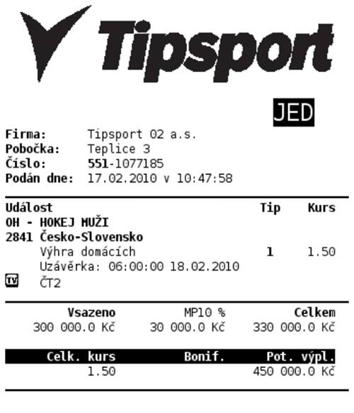 Sázka� z Teplic v��í, �e �e�tí hokejisté porazí Slovensko. Kliknutím na obrázek tiket zv�t�íte.