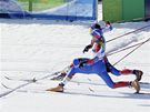 Ruský lya Alexander Panzhinskij (vpedu) byl nakonec druhý, cílová fotografie pikla zlato Nikitu Krjukovovi. 