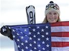 Americká sjezdaka Lindsey Vonnová slaví zlato o olympijského sjezdu.