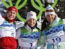 Ti nejlepí bkyn z olympijského sprintu ve Vancouveru: uprosted vítzka Marit Björgenová, vlevo druhá Justyna Kowalczyková, vpravo tetí Petra Majdiová