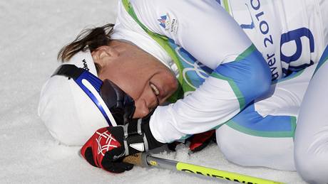 Slovinka Petra Majdi�ová v cíli olympijského sprintu klasicky