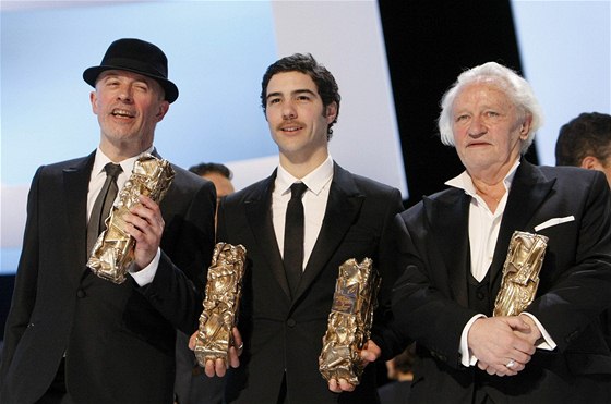 Ocenná výprava k filmu Prorok: reisér Jacques Audiard (vlevo) a herci Tahar Rahim (uprosted) a Niels Arestrup 