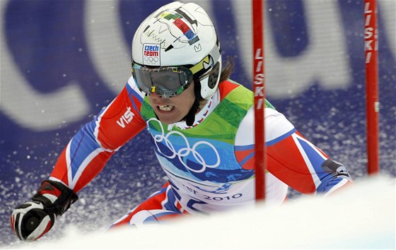 Ondej Bank na trati olympijského obího slalomu.