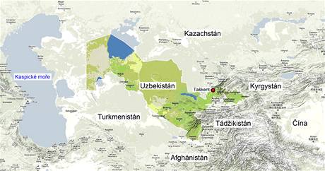 Mapa Uzbekistnu