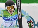 Slovinská závodnice Tina Mazeová v cíli olympijského obího slalomu
