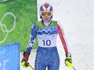 NEUSPLA. Olympijská vítzka ve sjezdu, Amerianka Lindsey Vonnová, projídí cílem poté, co neprojela jednu z branek a byla diskvalifikována.