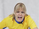 Eva Lundová ze védska bhem finálového utkání turnaje v curlingu proti Kanad. 