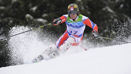 Ondřej Bank při první jízdě olympijského závodu ve slalomu na ZOH ve Vancouveru.