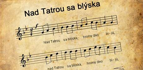 Text slovenské státní hymny Nad Tatrou sa blýska. Ilustraní foto