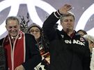 Pedseda MOV Jacques Rogge a kanadský premiér Stephen Harper pi závreném ceremoniálu ZOH ve Vancouveru.