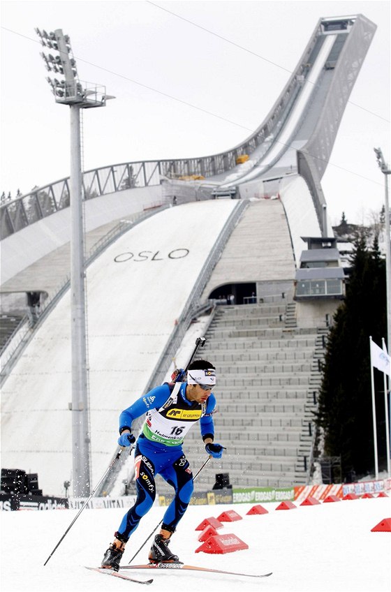 Francouzský biatlonista Martin Fourcade na Holmenkollenu.