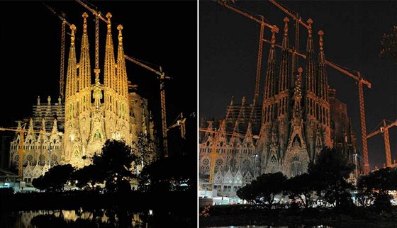Gaudího Sagrada Familia v Barcelon bhem akce Hodina zem