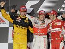 Nejlepí ve Velké cen Austrálie: (zleva) Robert Kubica, Jenson Button, Felipe Massa