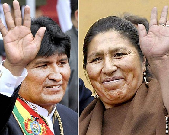 Bolivijský prezident Evo Morales a jeho sestra a první dáma Esther Moralesová.